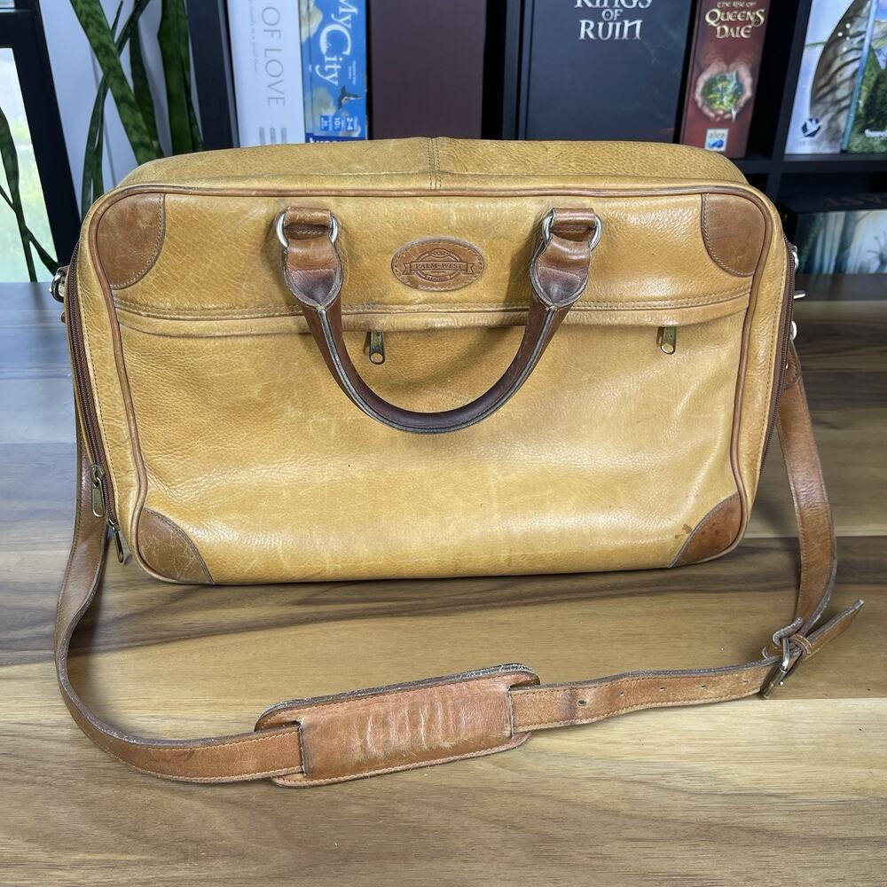 Palm West Golf Vintage Large Leather Messenger Bag Adjustable Strap *flaws* - Picture 2 of 9